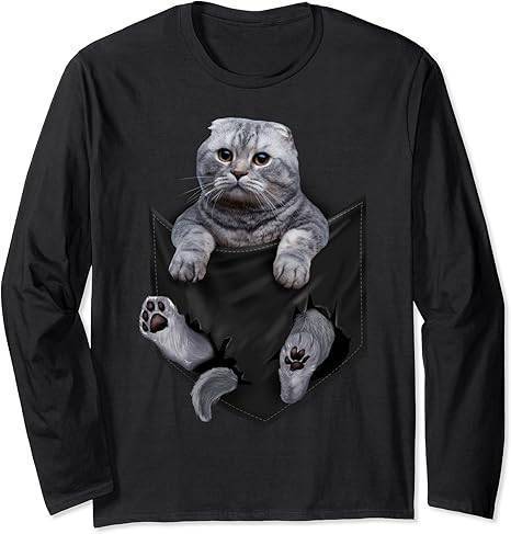 Amazon かわいいスコティッシュフォールド猫のポケット 長袖tシャツ Tシャツ カットソー 通販 Amazon かわいいスコティッシュフォールド猫のポケット 長袖tシャツ Tシャツ カットソー 通販