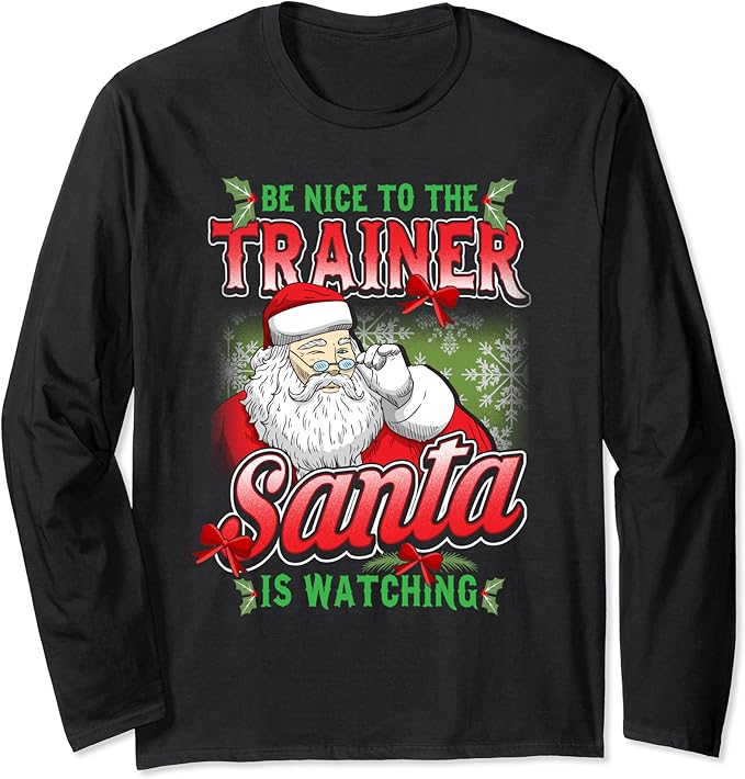 Gifts fitness enthusiast holiday list christmas Personal Trainer Gym Workout Exercise Santa Christmas Gift Long Sleeve T-Shirt : Amazon.co.uk