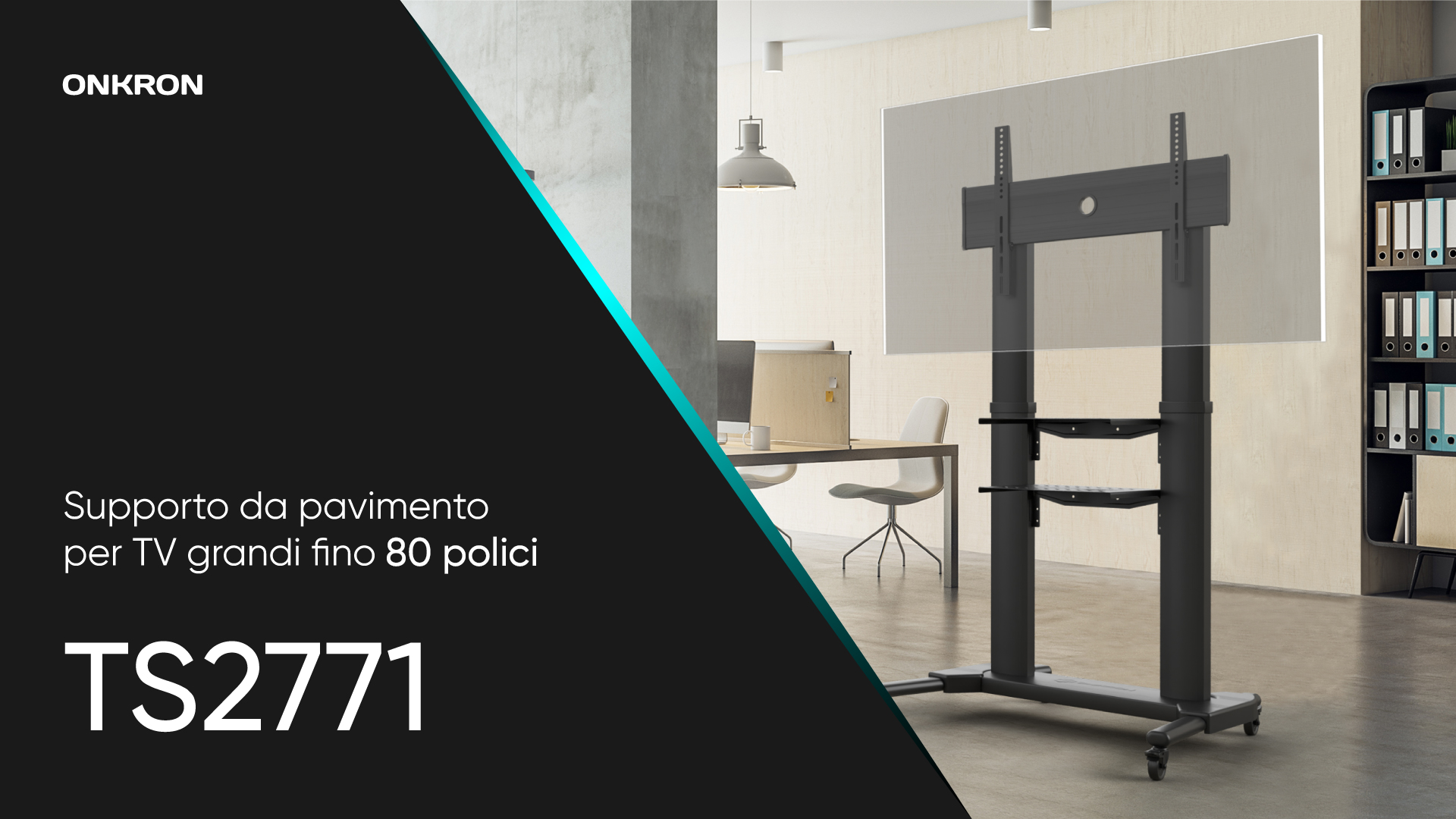 Carrello Porta TV Da 40 A 80 Pollici, Supporto Regolabile In Altezza Fino A 55 Kg, VESA 700x400 Mm, Con Ruote E Ripiani, Nero