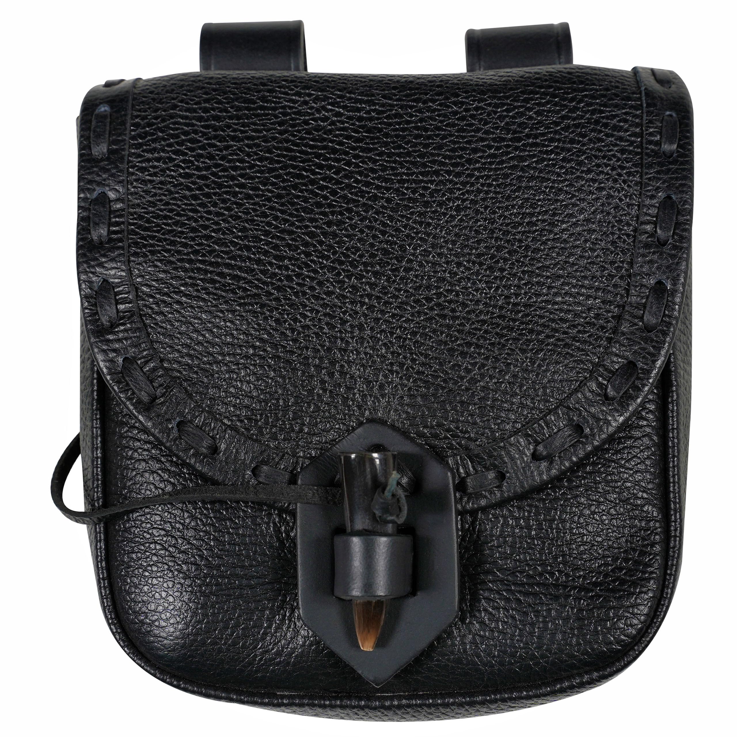 Mythrojan Leather Belt Pouch Medieval Original Leather Bag Costume Accessories Pouch Viking Belt Coin Bag (Leather Pouch, Black)