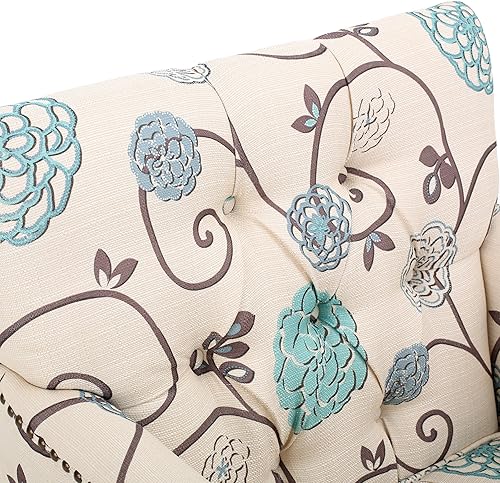 Miniatura 9 de Christopher Knight Home Harrison - Silla de club copetuda de tela, color blanco y azul (29.5 pulgadas de profundidad x 28 pulgadas de ancho x 33.5