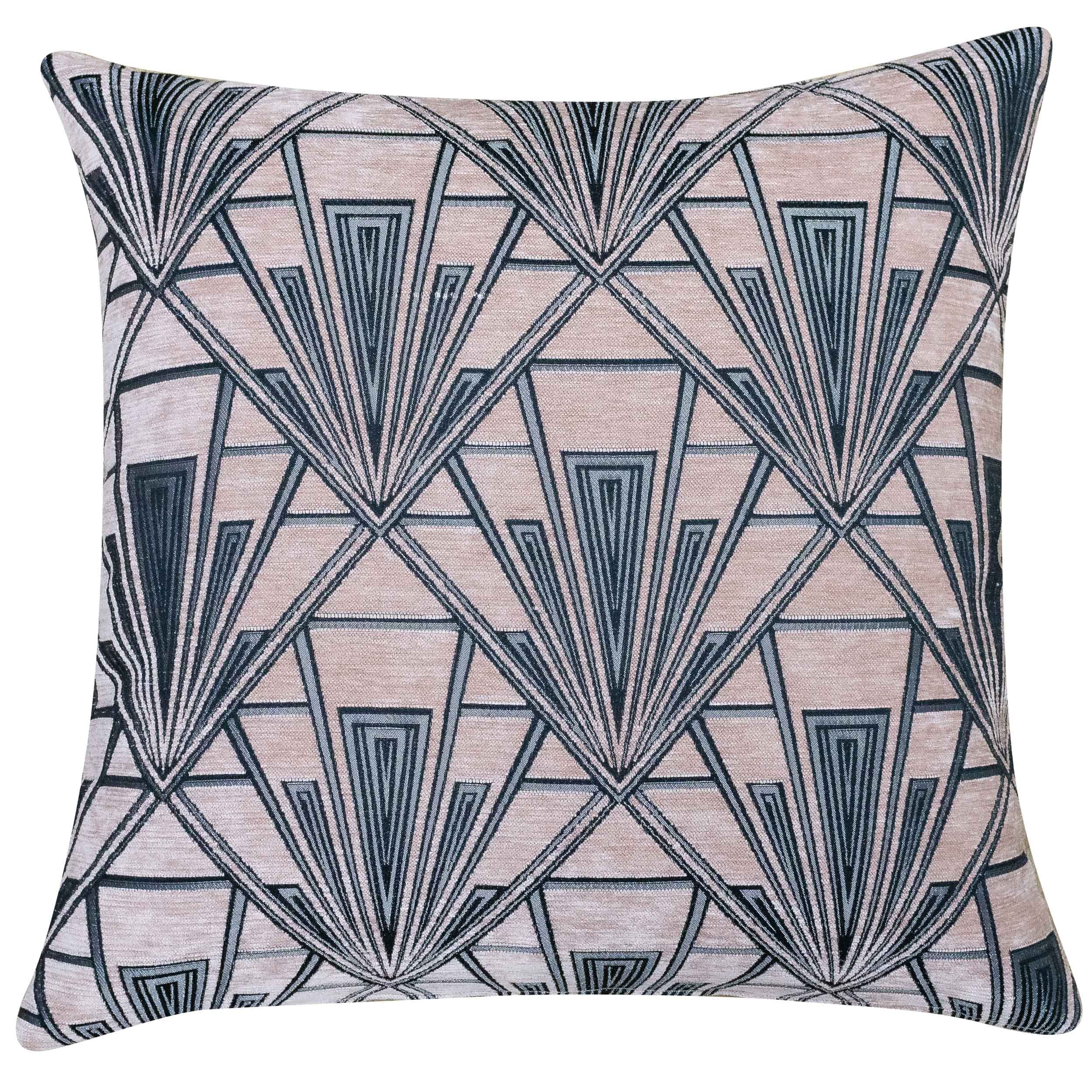 Linen Loft Pink Art Deco Geometric Extra-Large Cushion Cover. Blush And Silver Vintage Design. Luxury Velvet Chenille. 23X23 Xl Square. Cover Only.