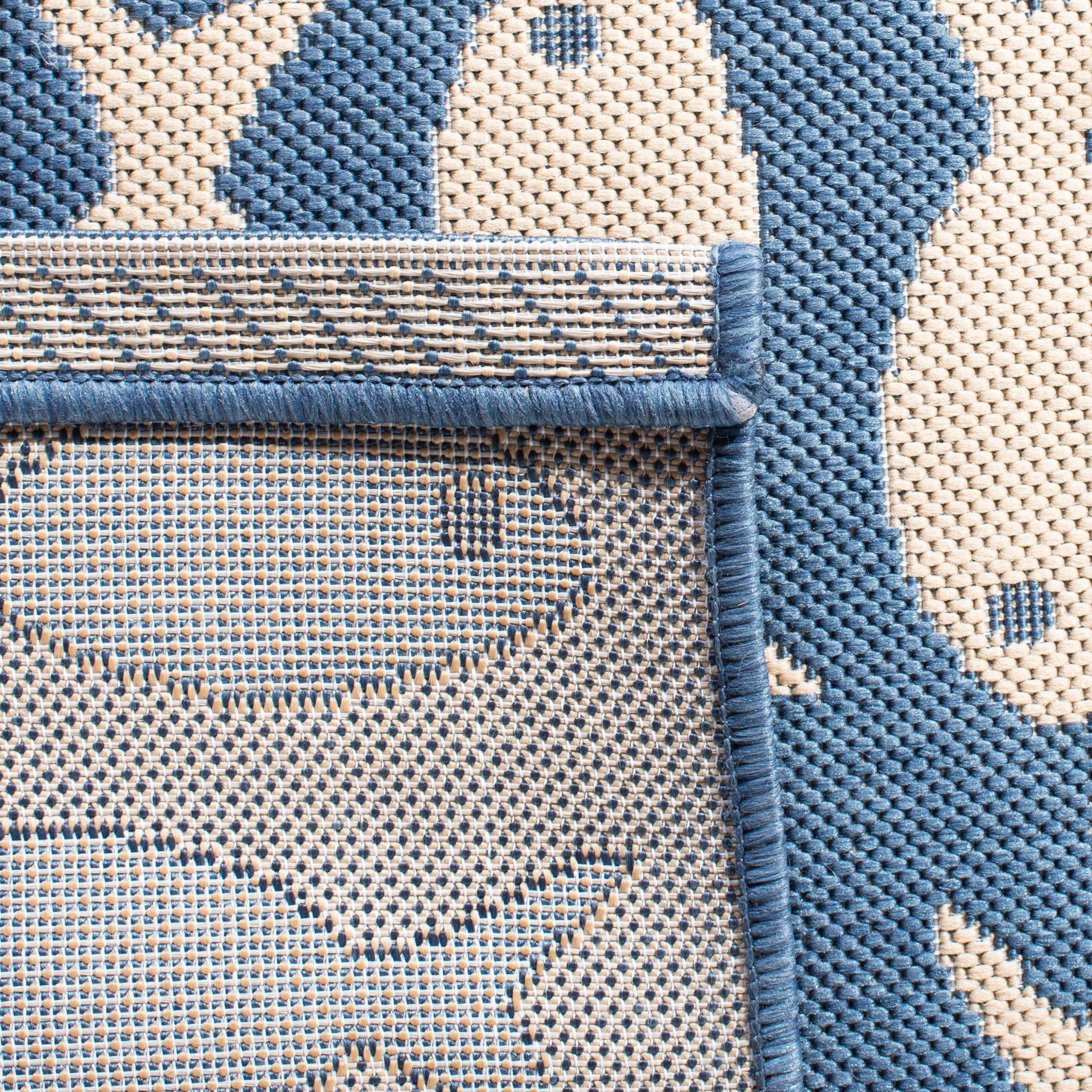 SAFAVIEH Washable Rug Outdoor Courtyard Collection - 2' x 3'7", Blue & Beige, Non-Shedding & Easy Cleaning, Ideal for Patio, Front Door, Entryway,