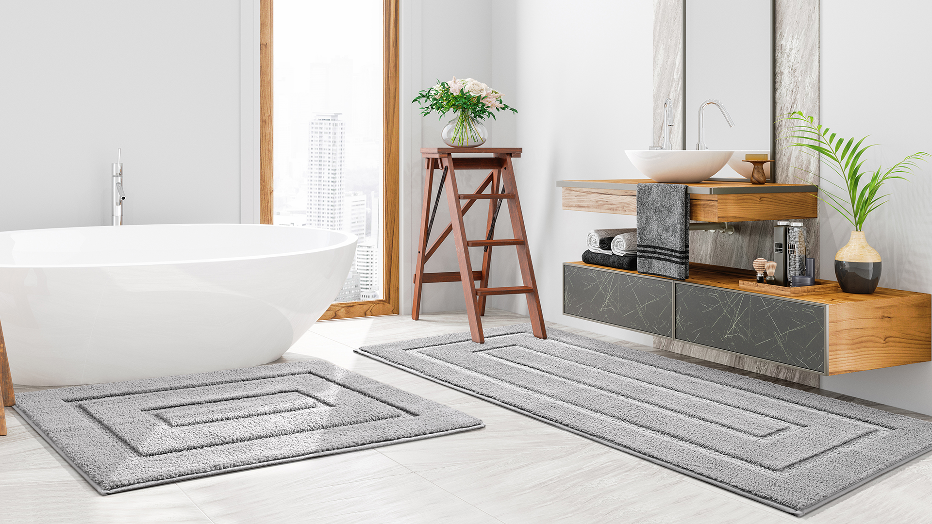 HDFK Non-Slip Bath Mat Runner - 60x24 Inch Plush Chenille Bathroom Rug With TPR Backing