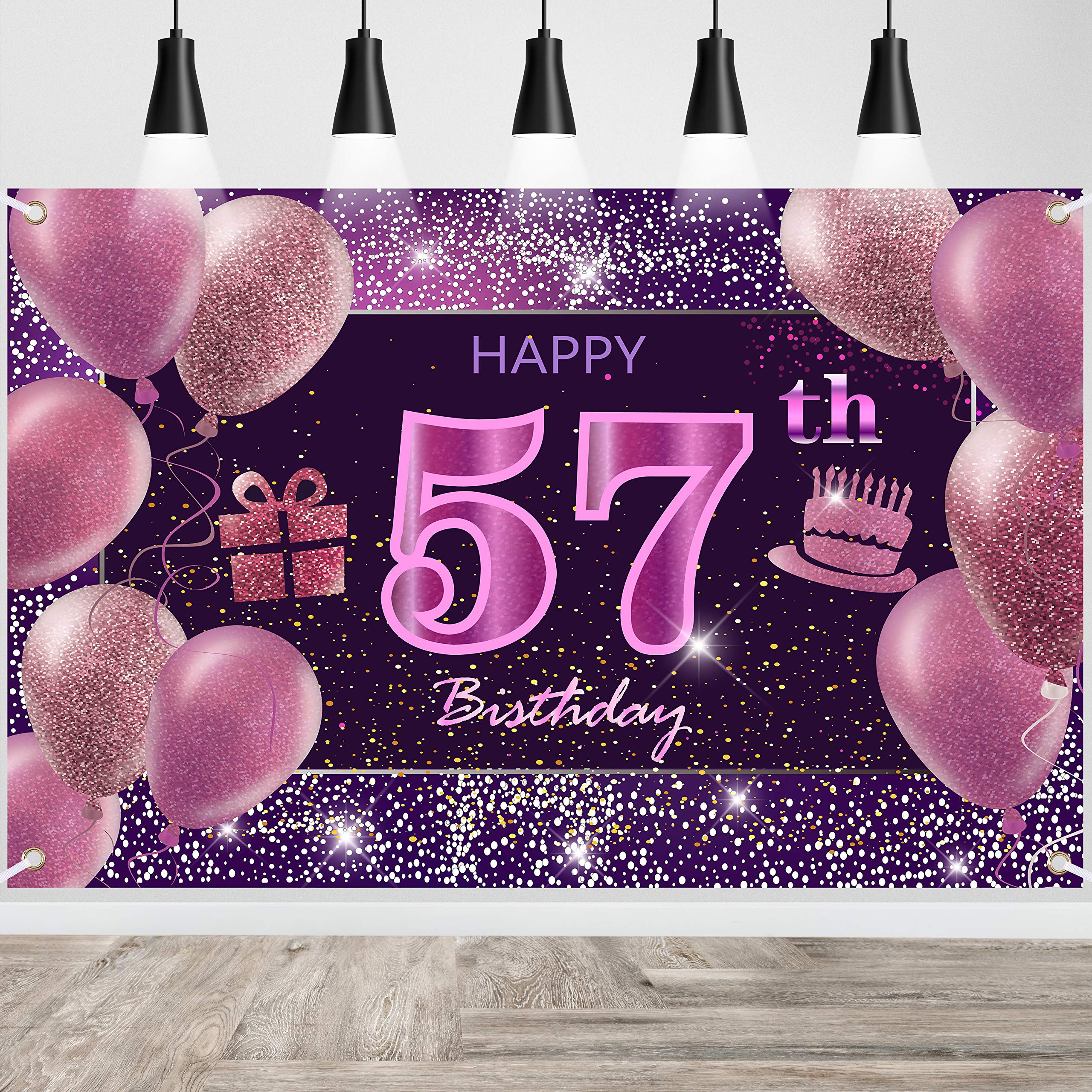 57. Geburtstag-Banner – Schwarz/Gold, 1,2x1,8 M, Mit Aufhängeschnur, Für Foto-Hintergrund & Party
