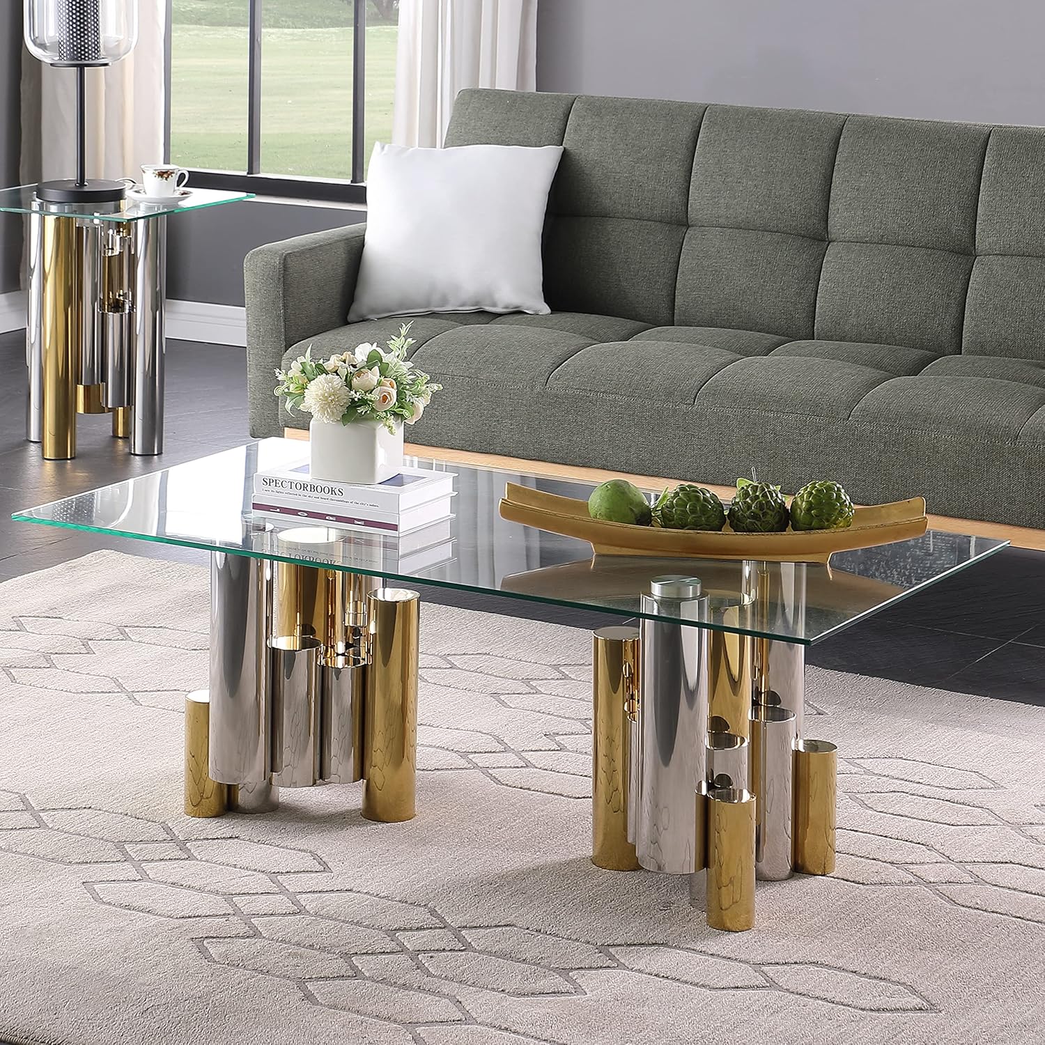 SSLine Clear Glass Coffee Table with Gold Silver Irregular