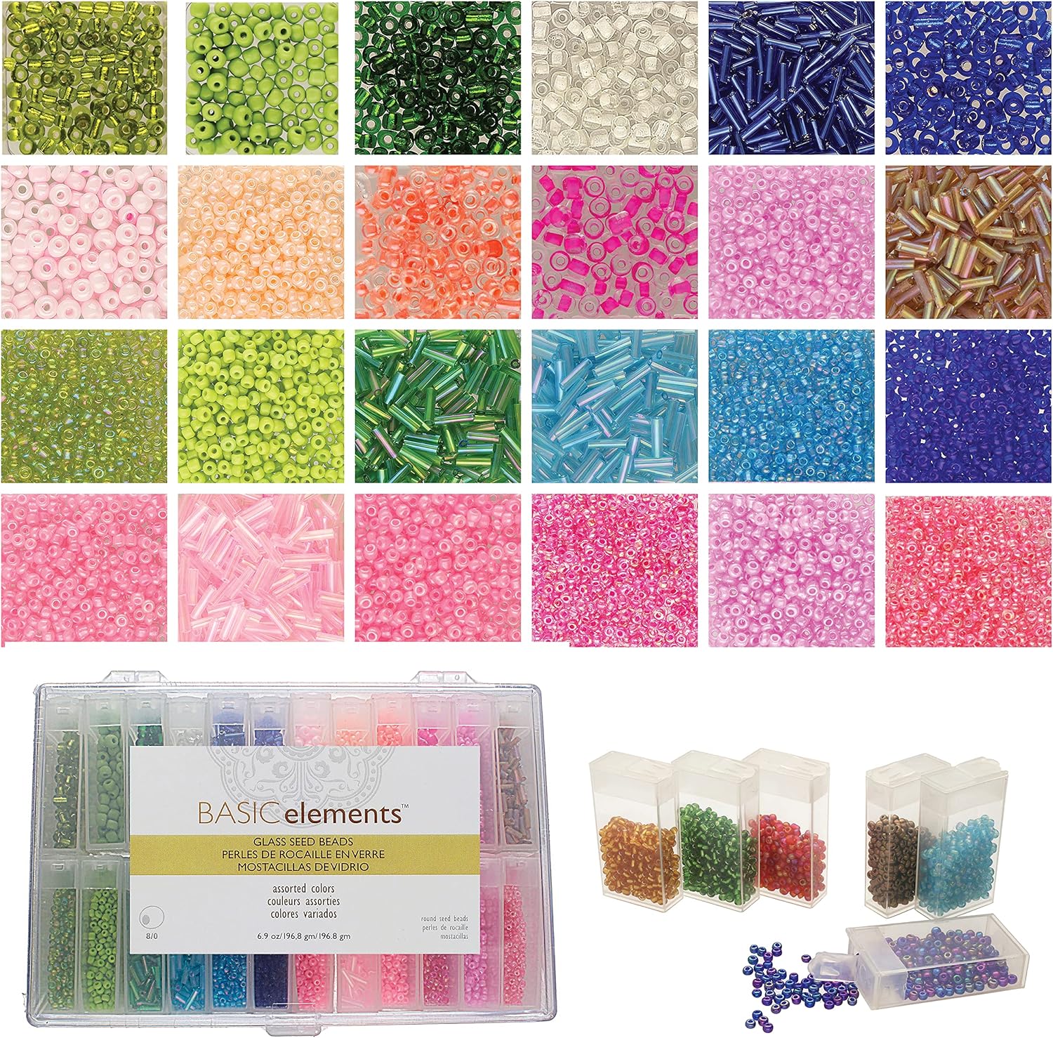 The Beadsmith Basic Elements Glass Seed Beads, Assorted Colors, 11/0