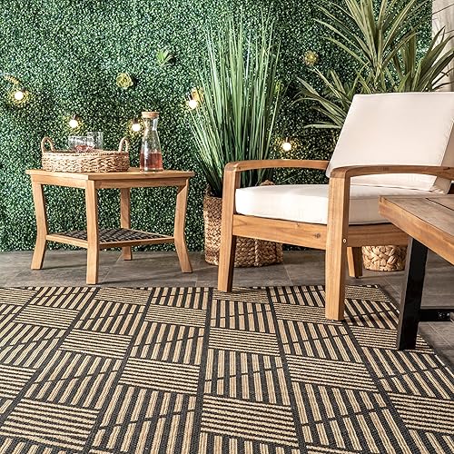 Miniatura 7 de nuLOOM Leona - Alfombra geométrica moderna para interiores y exteriores, 7 x 9, color carbón