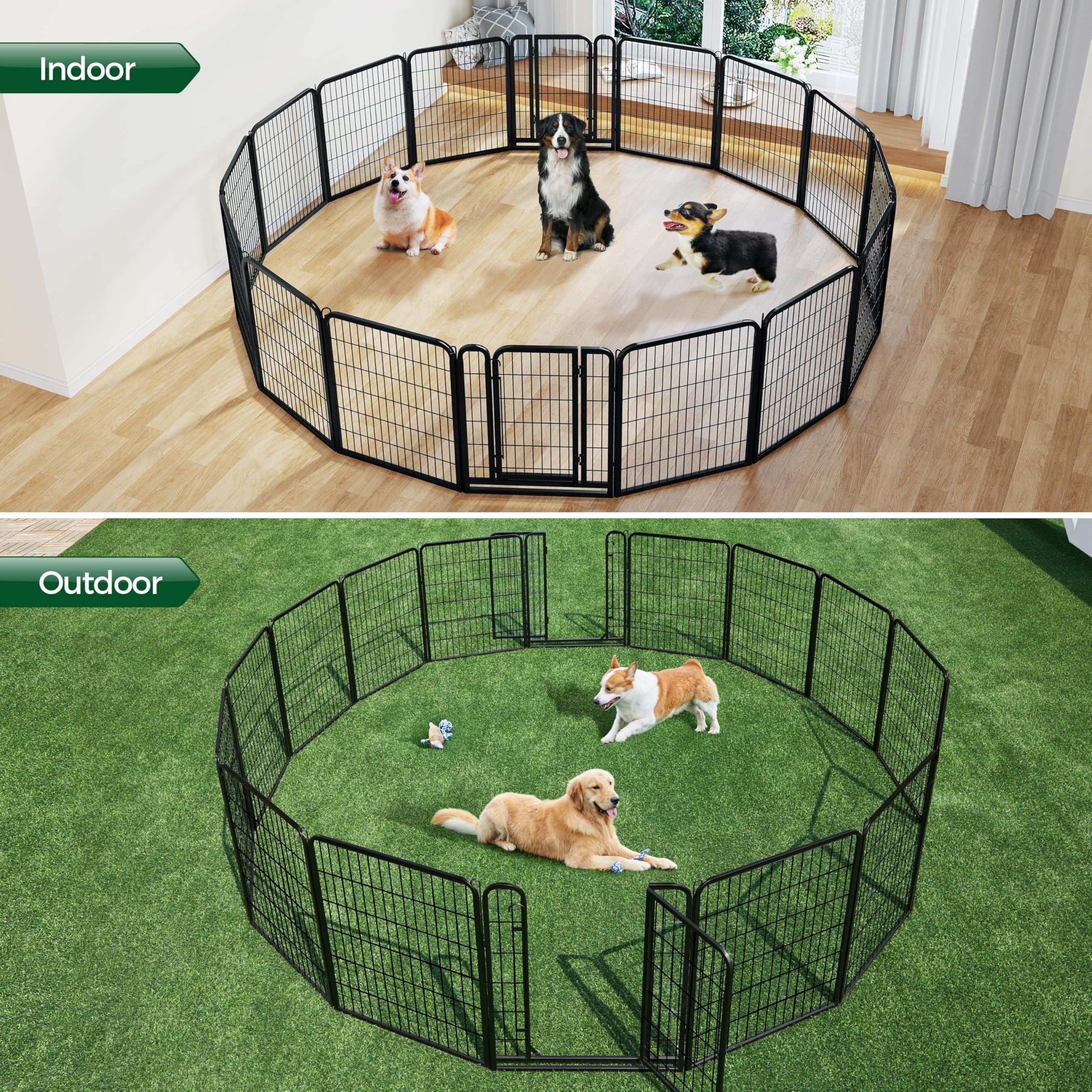 Abician Parc pour Chien en 16 Panneaux Enclos pour Chien en Métal Parc pour Animaux de Compagnie Intérieur Extérieur 80 cm de Haut