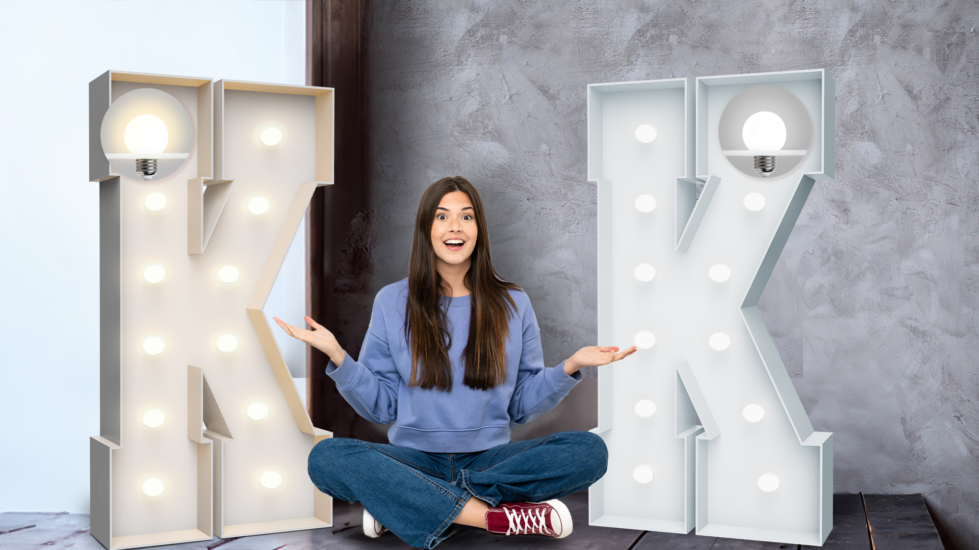 4FT Light Up Marquee Letter K - Large Foam Board Mosaic Kit | Includes Stand and Weighted Water Bag for Wedding, Birthday, Anniversary and Baby Shower Party Decoration