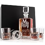 Whiskey Decanter Set Personalized - 9 Optional Designs - Whiskey Gifts For Men, Custom Liquor Decanter | 27 Oz, 800ml Liquor Decanter w/ 4pcs Whiskey Glass Set