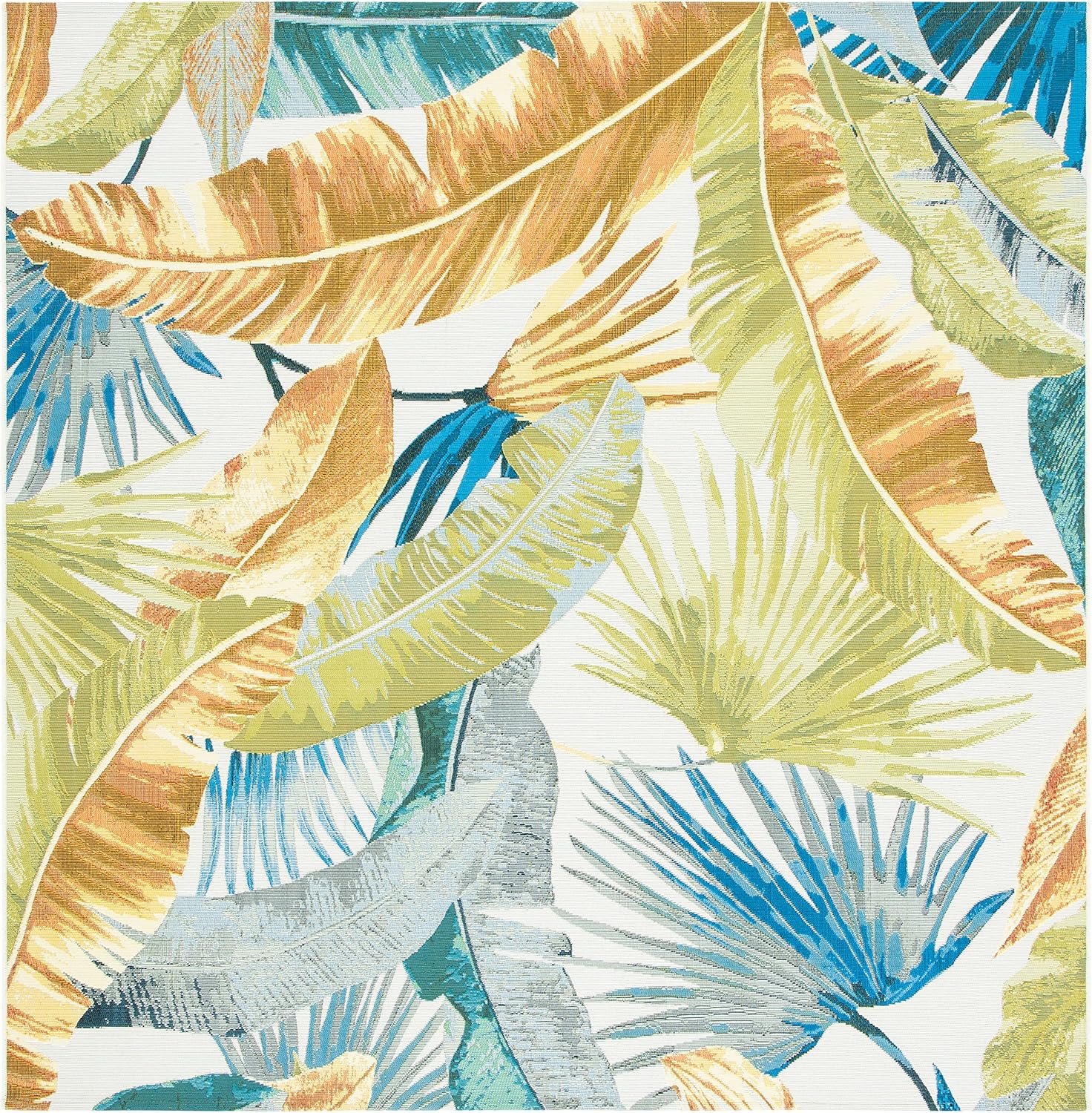 SAFAVIEH Barbados Collection Area Rug - 5'3" x 7'6", Gold & Green, Tropical Botanical Design, Non-Shedding & Easy Care, Indoor/Outdoor & Washable-Ideal for Patio, Backyard, Mudroom (BAR520C)