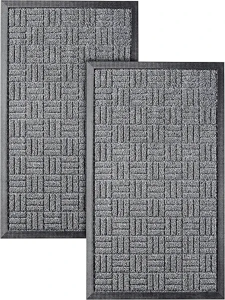 Front Door Mats, 2 Pc Set, 29.5 x 17, All Weather Entry and Back Yard, Indoor and Outdoor Safe, Slip Resistant Rubber Backing, Absorbent and Waterproof, Dirt Trapping Rugs for Entryway