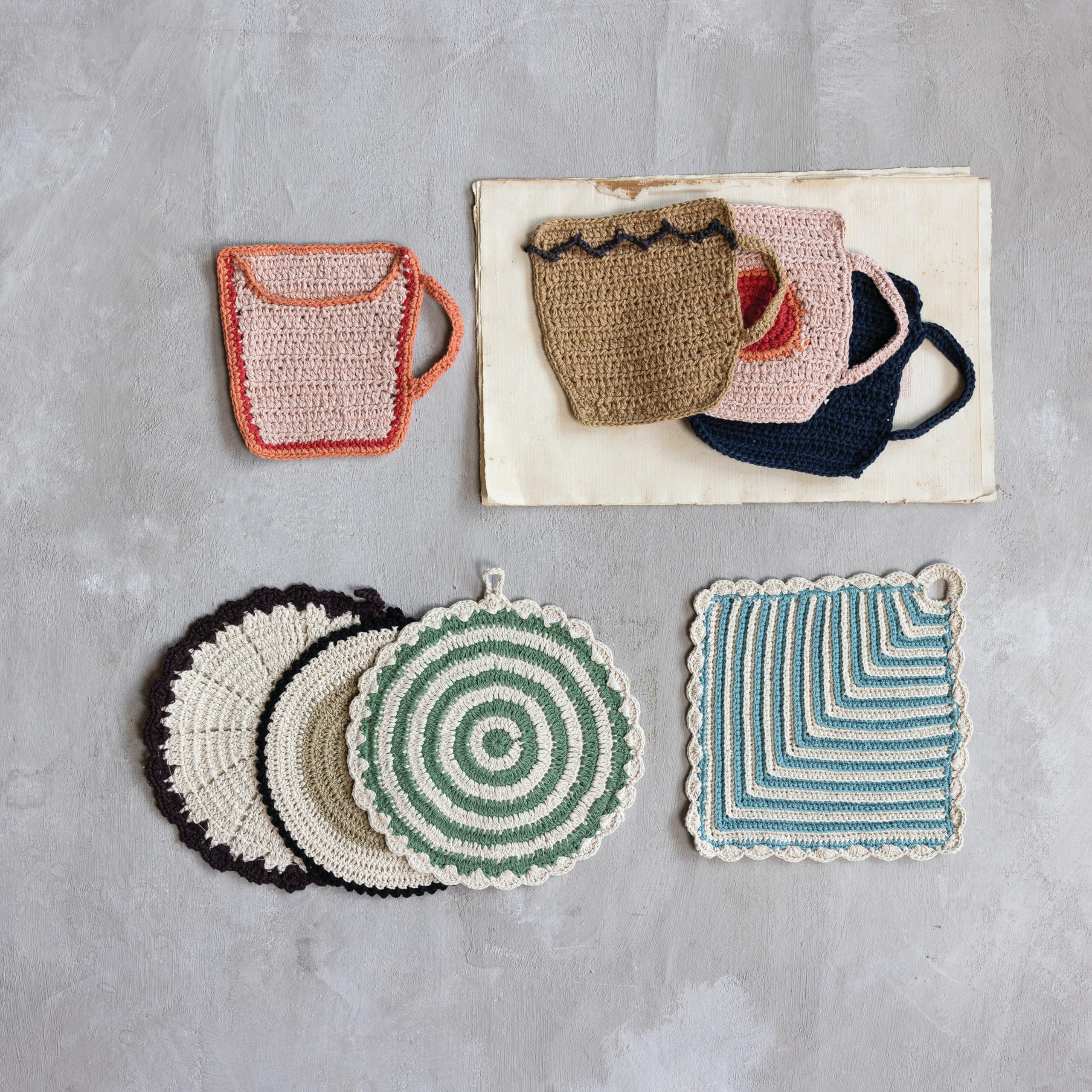 Creative Co-Op Cotton Crocheted Pot Holder, Multicolor, Set of 4