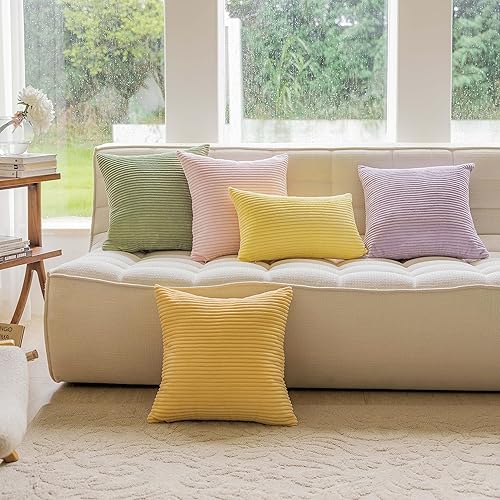 Miniatura 3 de Home Brilliant Funda de almohada de 20 x 20 pulgadas, funda de almohada suave de felpa bohemia a rayas sólidas para sofá, decoración de muebles, 20