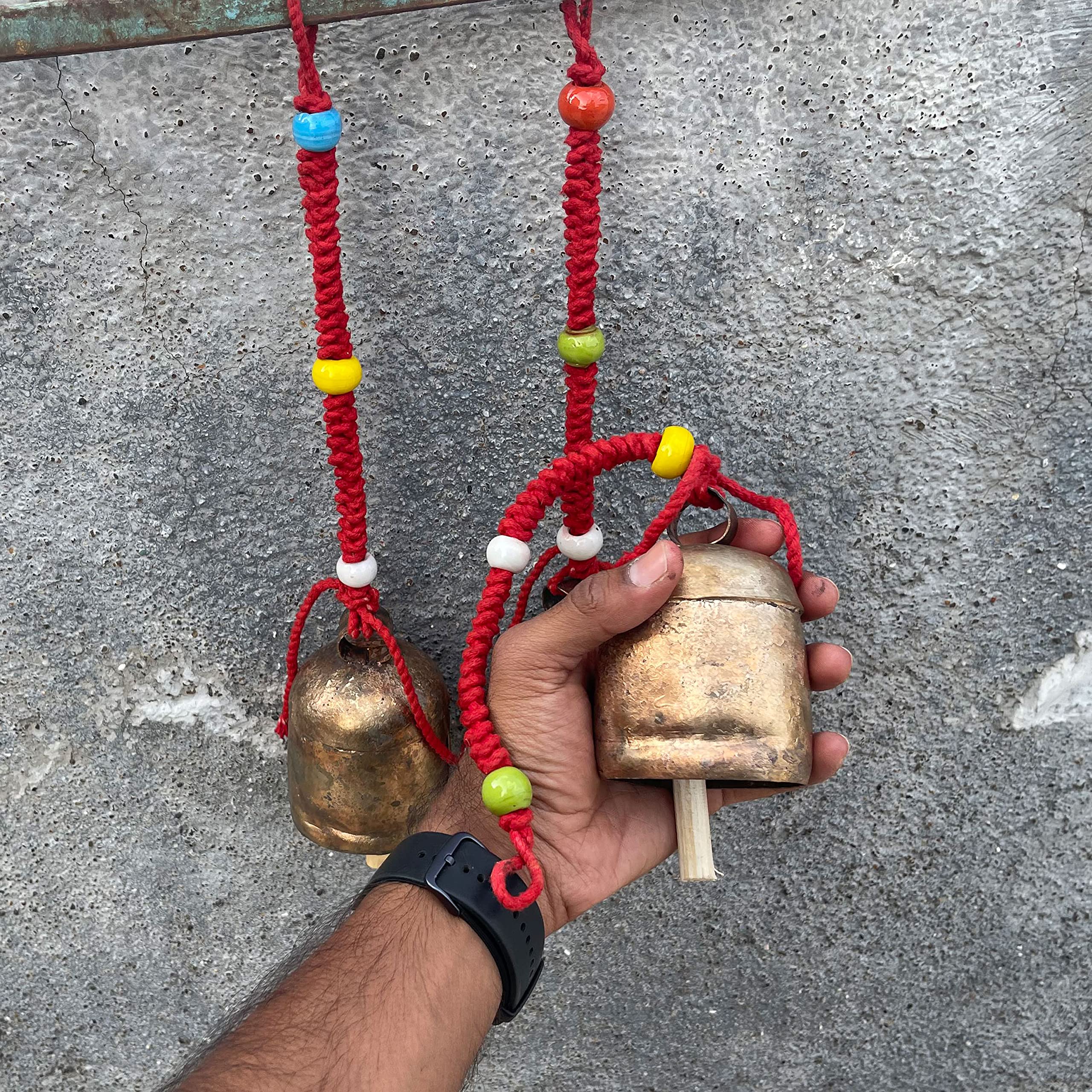 Campanacci Rustici Fatti A Mano Su Corda Da 10 Cm | Campane Tibetane Arrugginite Per Decorazione Parete O Giardino | Regalo Antico