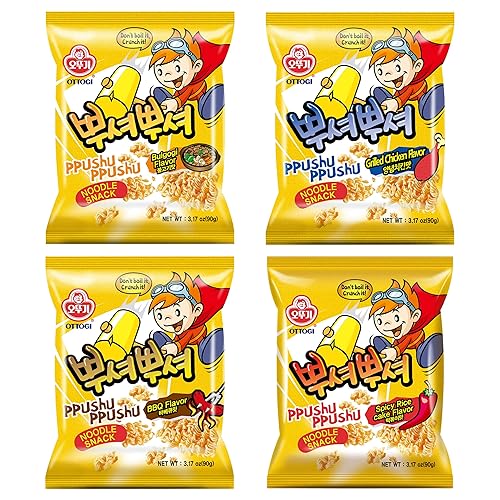 OTTOGI PPUSHU PPUSHU - Bocadillo de fideos Crush to Eat - 1 de cada barbacoa, Bulgogi, pollo a la parrilla, sabor a pastel de arroz picante (3.14