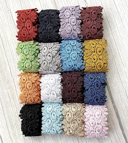 Miniatura 3 de 1.75 pulgadas de ancho, azul, gris, dorado, verde, rojo, naranja, verde, bordado, ribete de encaje, vendido por yarda (rosa)