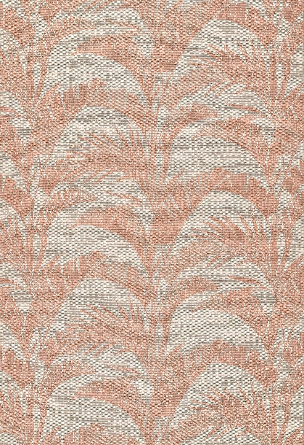 Coral and Beige Rectangular Washable Synthetic Rug, 6'6" x 9'