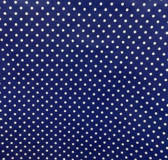Small Polka Dot Poly Cotton White Dots on Navy 58 Inch Fabric by The Yard