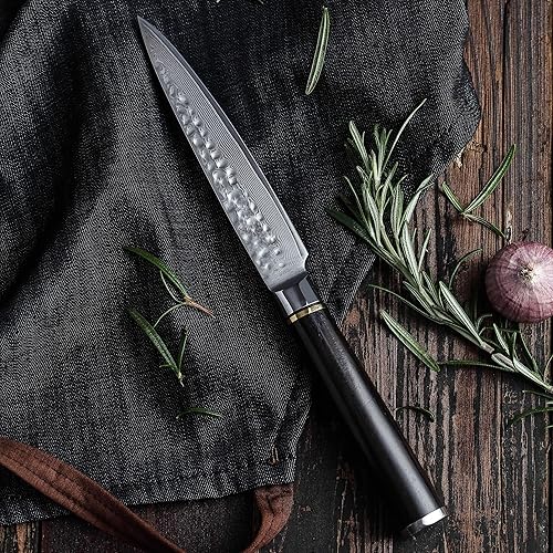 Miniatura 4 de SHIRKHAN Damasco - Cuchillo utilitario de 5 pulgadas  Cuchillo japonés ultra afilado de cocina  67 capas de hoja de acero martillado a mano de alto