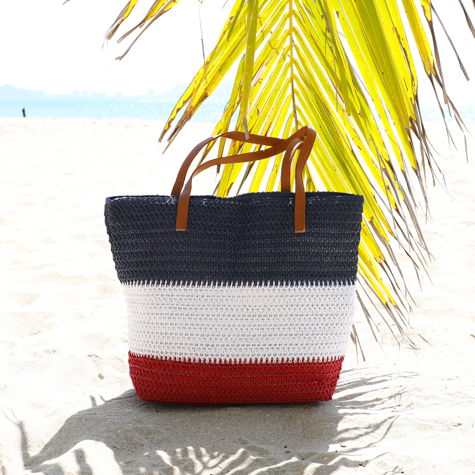 Bolso tote grande de paja para mujer miniatura 7