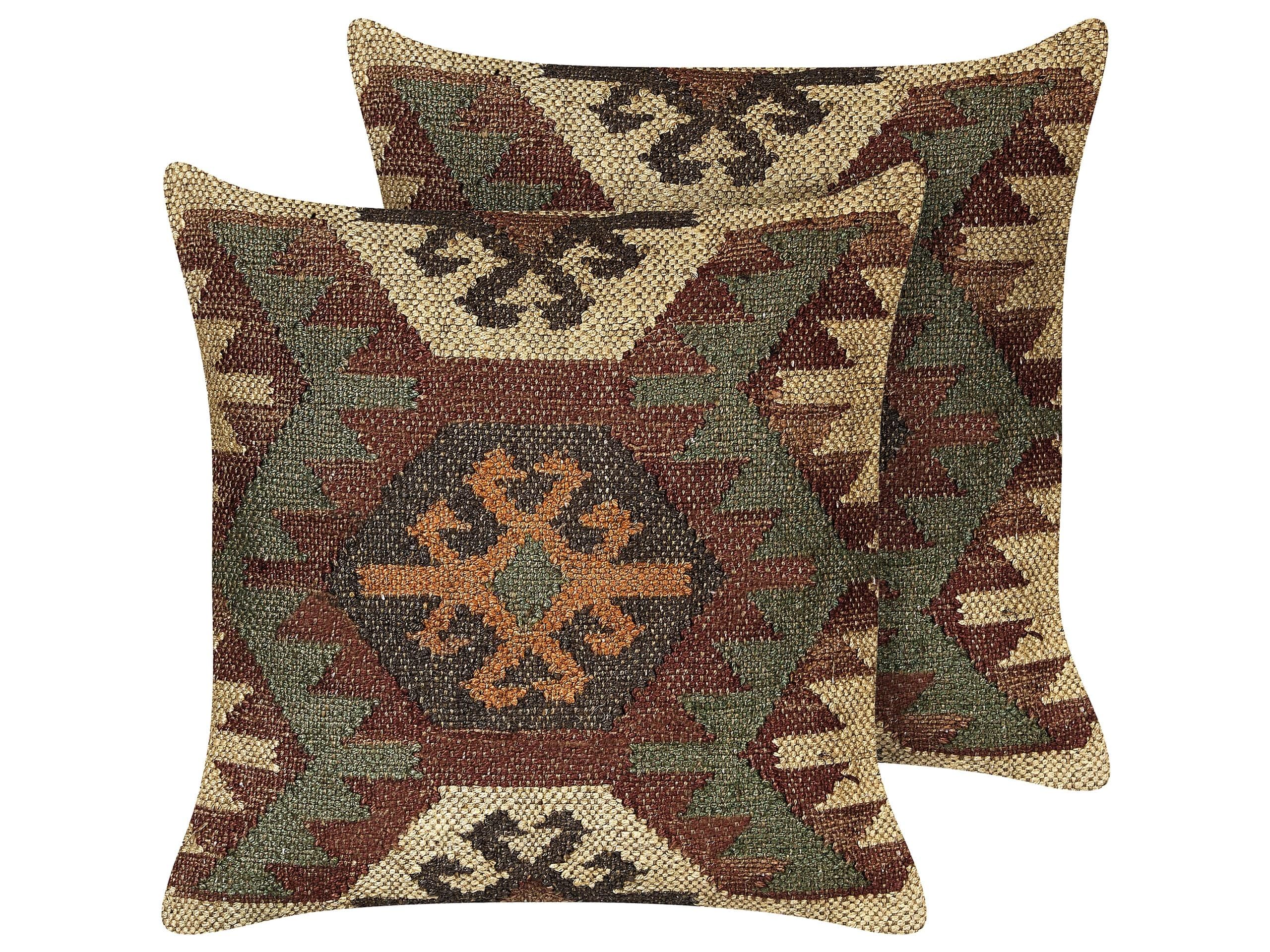 Beliani Kelim Dekokissen 2er Set Jute u. Wolle braun/bunt 45x45 cm orientalisch Arven