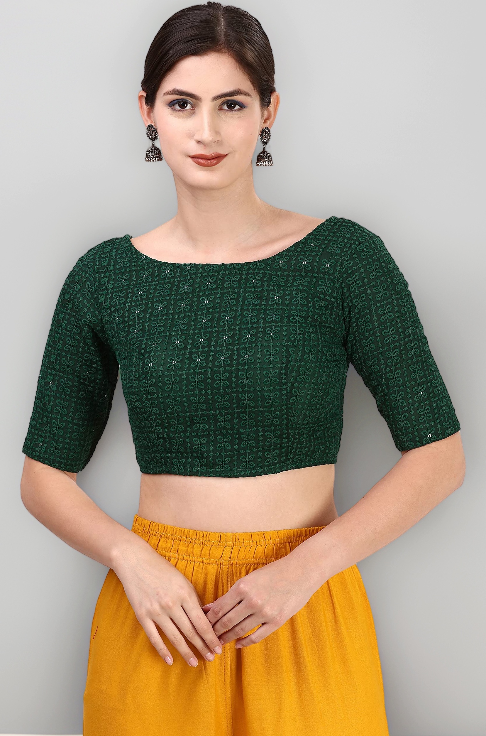 OOMPH! Traditional Cotton Fabric Blouse for Women | Elbow Length Sleeves | Wedding & Festival wear | Comfortable & Trendy Ethnic Wear | Readymade Blouse for Saree & Lehenga