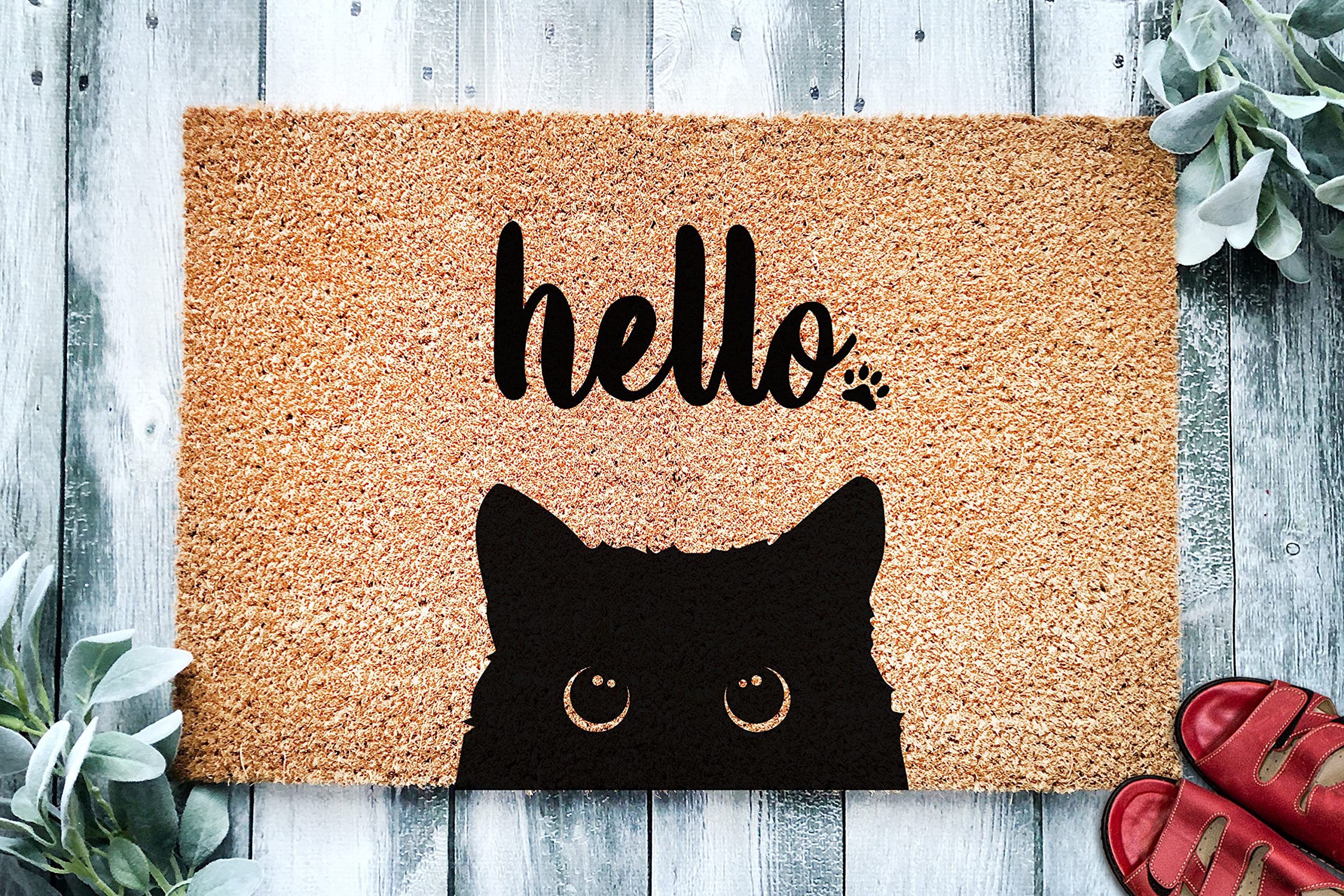 SXU Black Cat Bombay Hello Cute Cat Peeking Doormat Welcome Mat 18x30 Inch