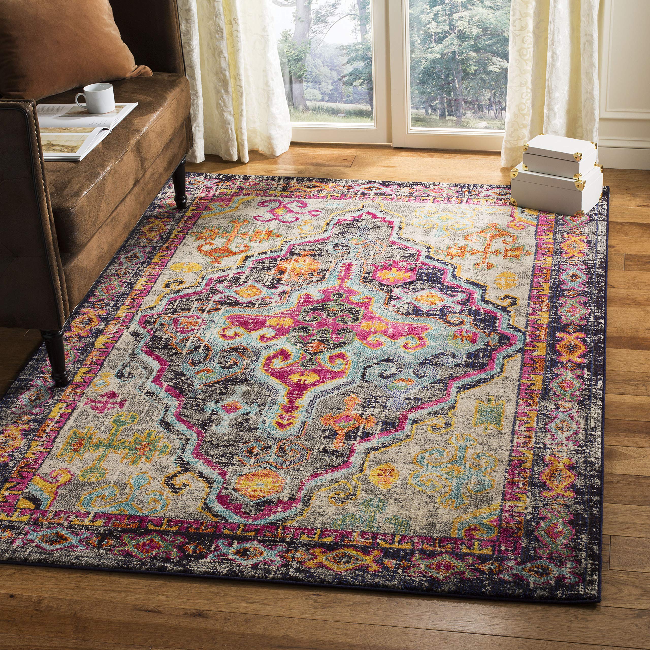 Tapis Boho Safavieh Madison – Tapis Poil Court Vert Et Bleu 122x183 Cm Pour Salon, Chambre, Salle à Manger