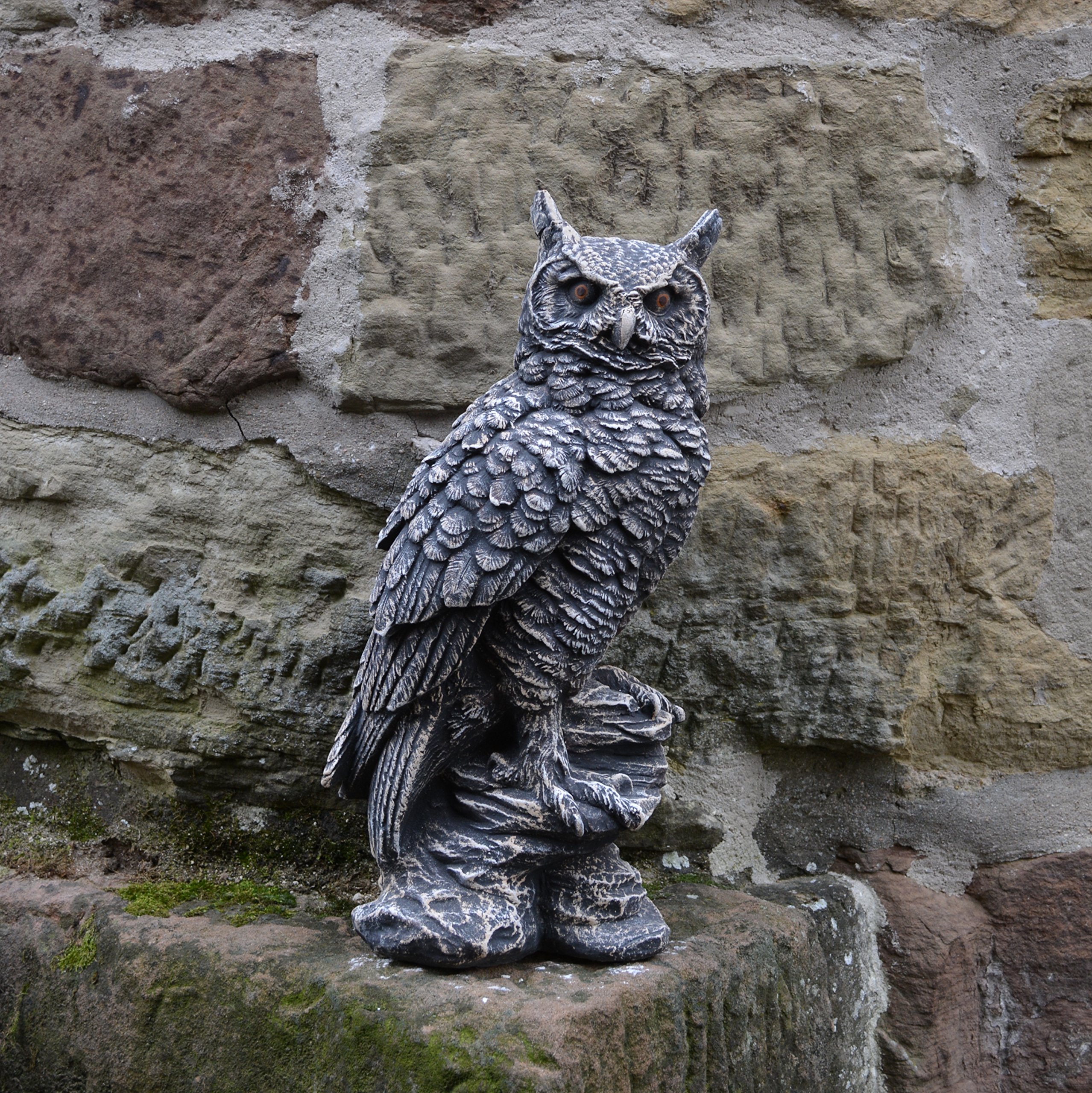 gartendekoparadies.de Antike Eulen-Figur, Steinfigur, H. 41 cm, 12 kg, Grau, frostsicher aus Steinguss für Außenbereich