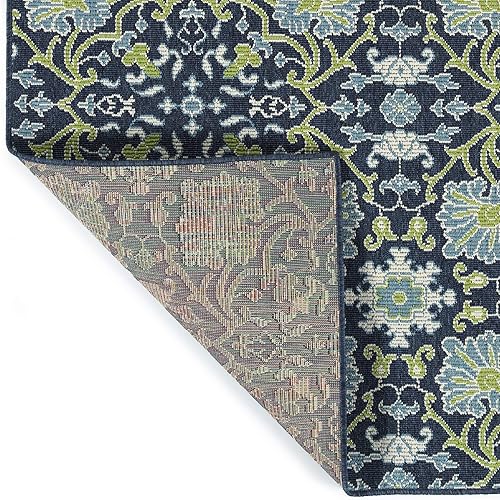 Miniatura 5 de Kaleen Sunice Collection - Alfombra tradicional floral de 1 pies 9 pulgadas x 3 pies, color azul marino