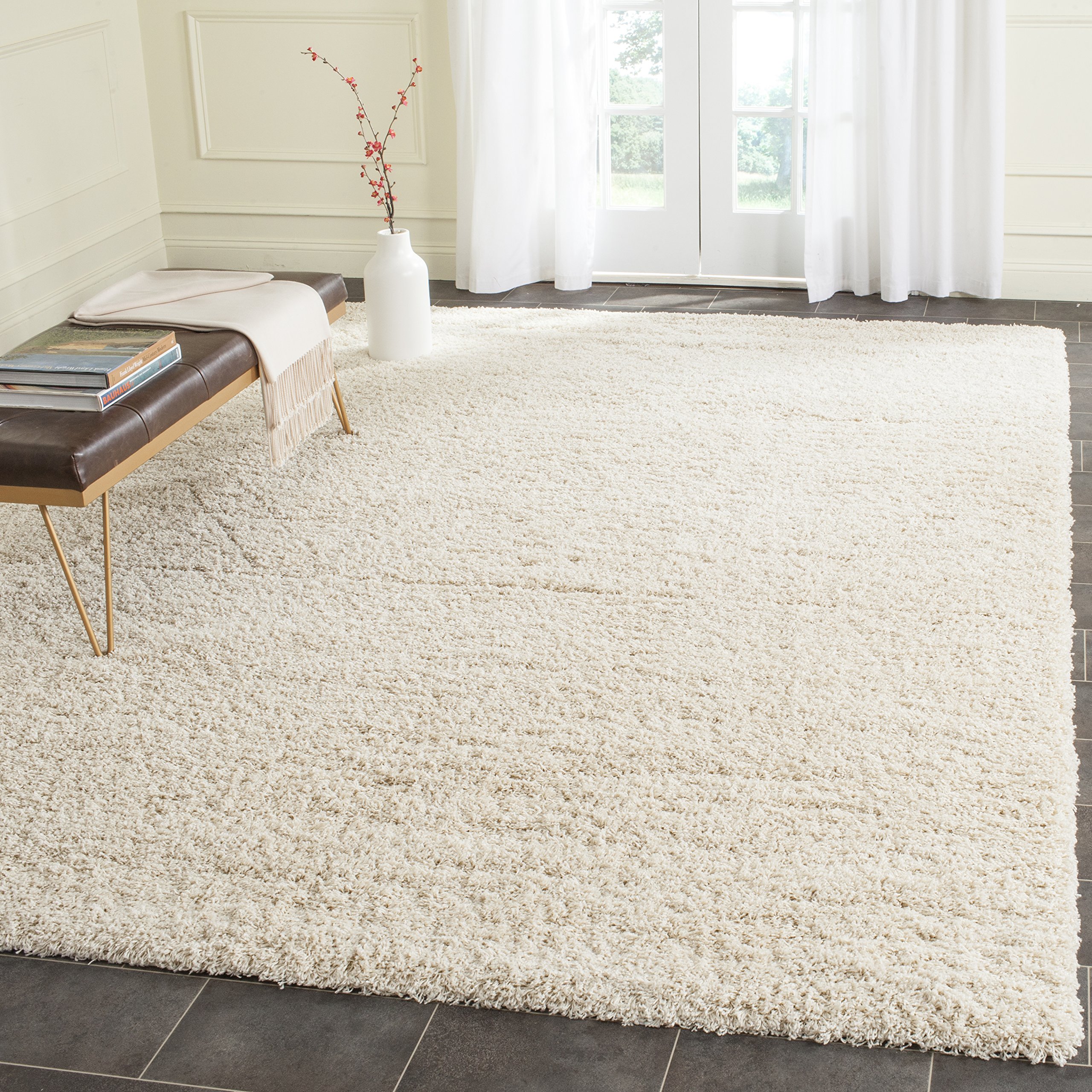 SAFAVIEH Laguna Shag Collection Area Rug - 8' x 10', Beige, Solid Design, Non-Shedding & Easy Care, 2-inch Thick Ideal for High Traffic Areas in