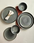 Pokini Stoneware Dinnerware Set for 4, 12PCS Plates and Bowls Set, Microwave & Dishwasher Safe Dinner Set, Modern Handmade Durable Dish Sets, Green Wheat