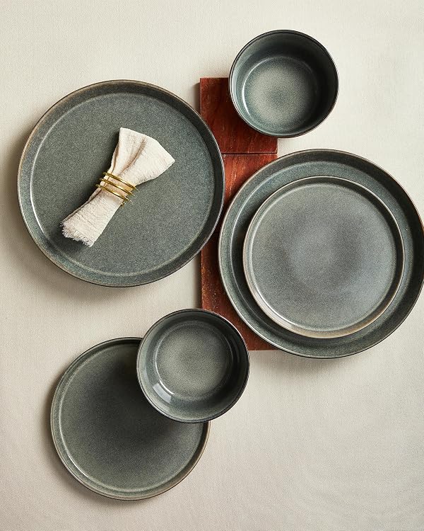 Pokini Dinnerware Sets, Microwave Safe Plates and Bowls Sets, Dishes Set for 8, Chip & Scratch Resistant Dinner Set, Handcrafted Farmhouse Dishware Sets, Green Wheat by Pokini - Image 4