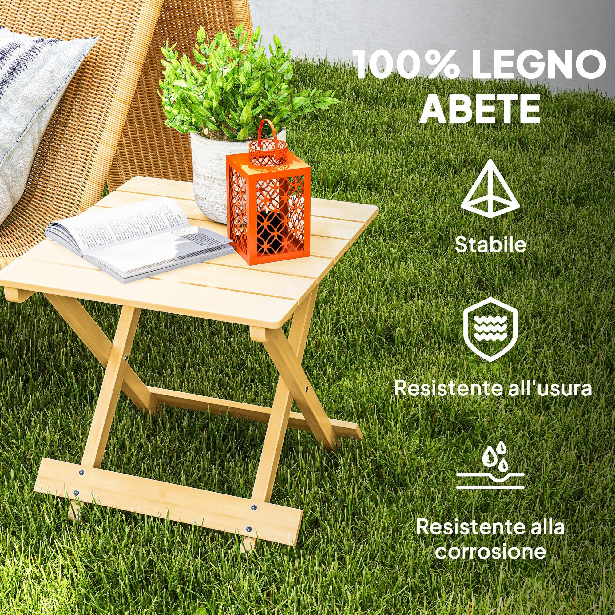 Outsunny Tavolino da Giardino Pieghevole in Legno di Abete, Tavolo da Esterno con Piano a Doghe per Salotto, Balcone e Terrazza, 40x43x40 cm, Legno Naturale
