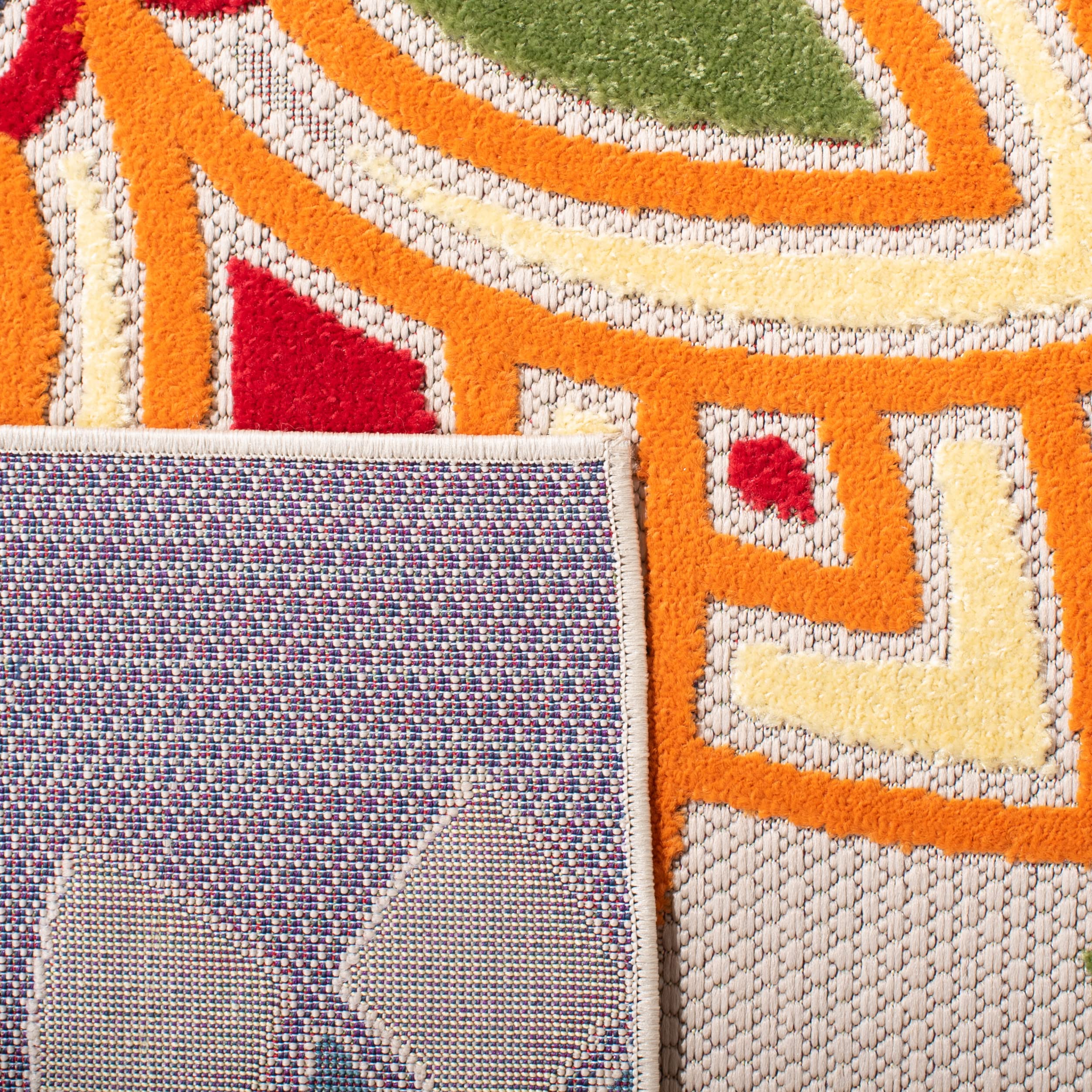 SAFAVIEH Washable Rug Outdoor Cabana Collection - 4' Square, Ivory & Orange
