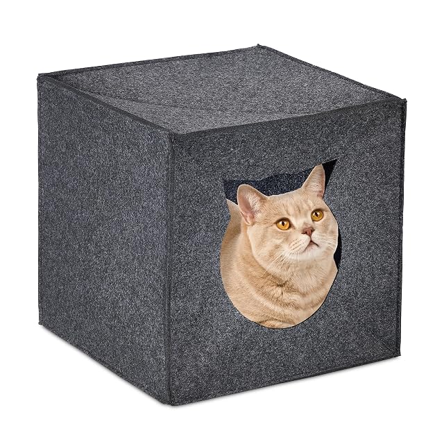 Relaxdays Cama Cueva Gato Plegable, Caja para Mascotas Cuadrada, 33x33x33 cm, También para Perros Pequeños