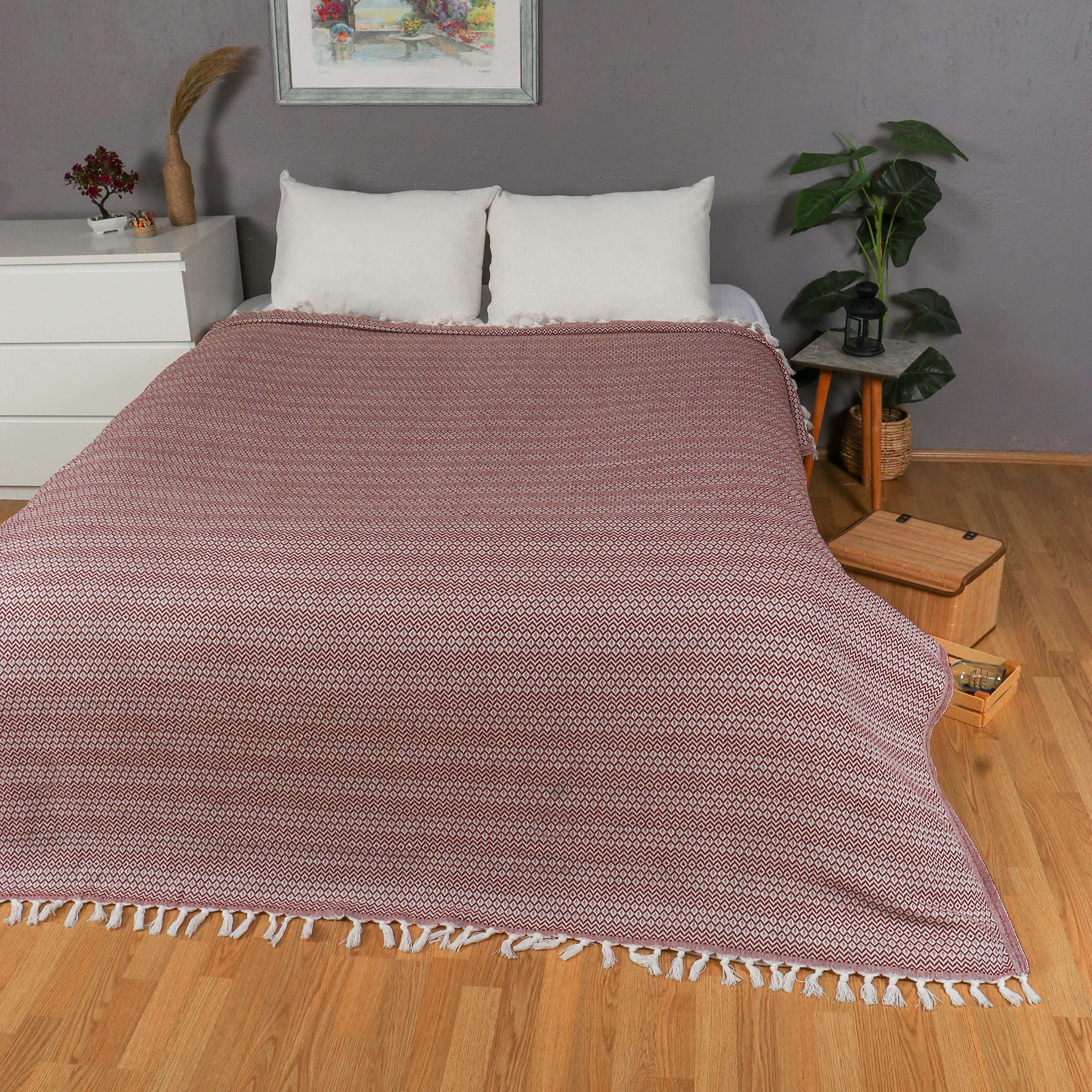 Tuiste Colcha Bouti Doble Marron Chocolate 200 x 230, Cubre Cama Multiusos, Plaid Cubrecama, Fina con diseño de Rombos, para Primavera, Verano, otoño e Invierno, Jarapas, Manta Foulard, Cubresofa