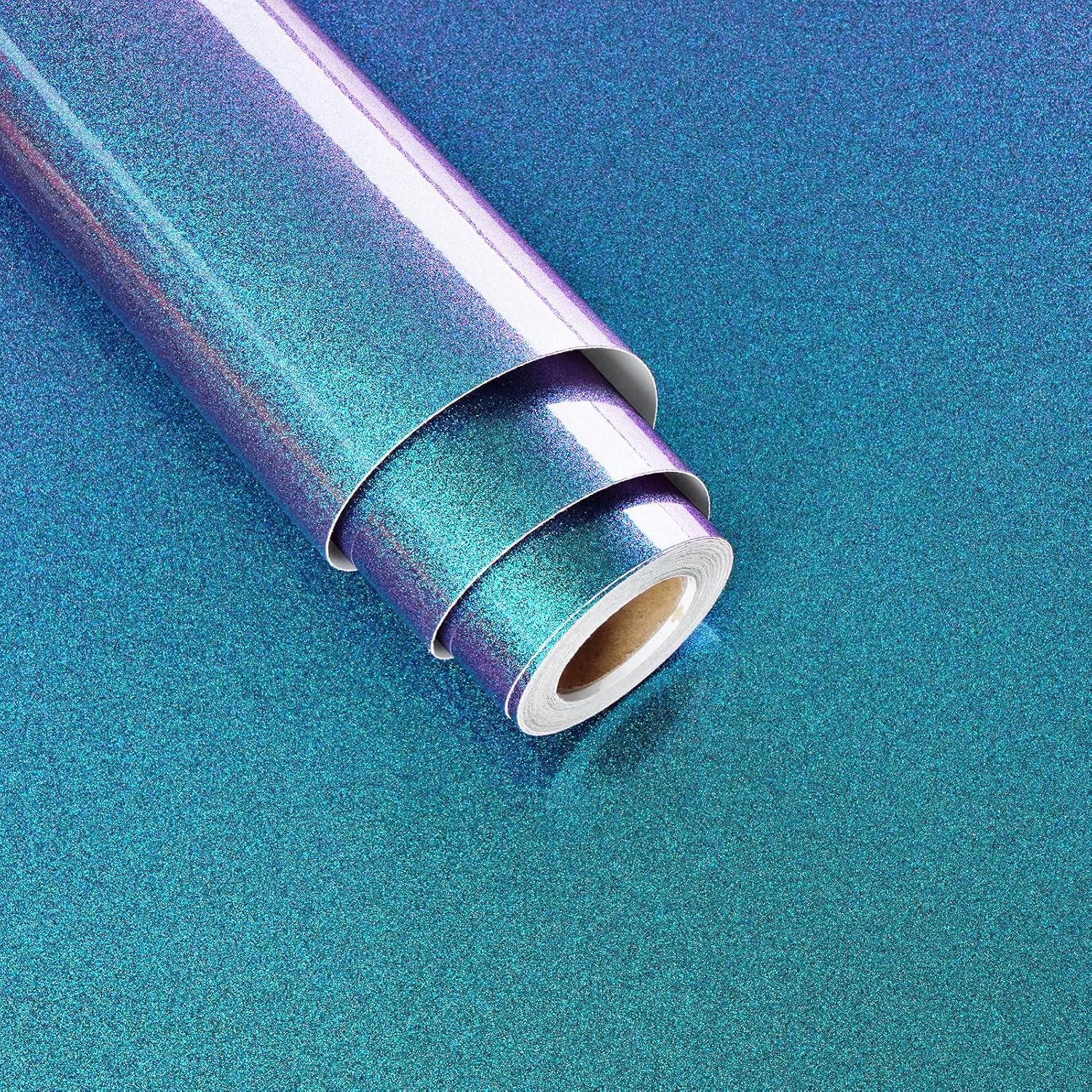 Variable Teal Blue Glitter Wallpaper Peel and Stick Green Iridescent Glitter Contact Paper for Countertops Glossy Metallic Wallpaper for Cabinets Fridge Covers Liner Kitchen Vinyl Wrap