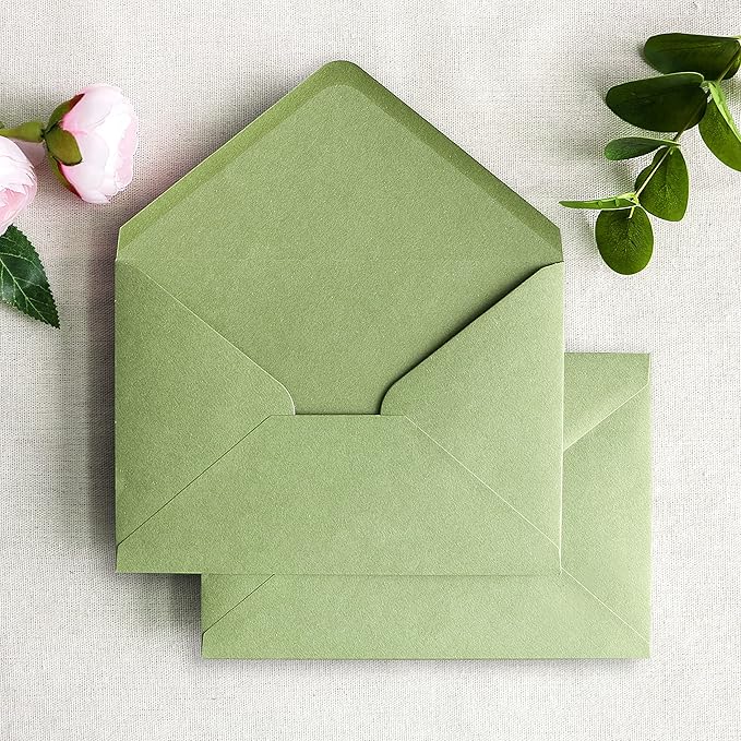 PONATIA 50 PCS/Pack A7 Envelopes, 5.35 x 7.5'' Sage Green Envelopes