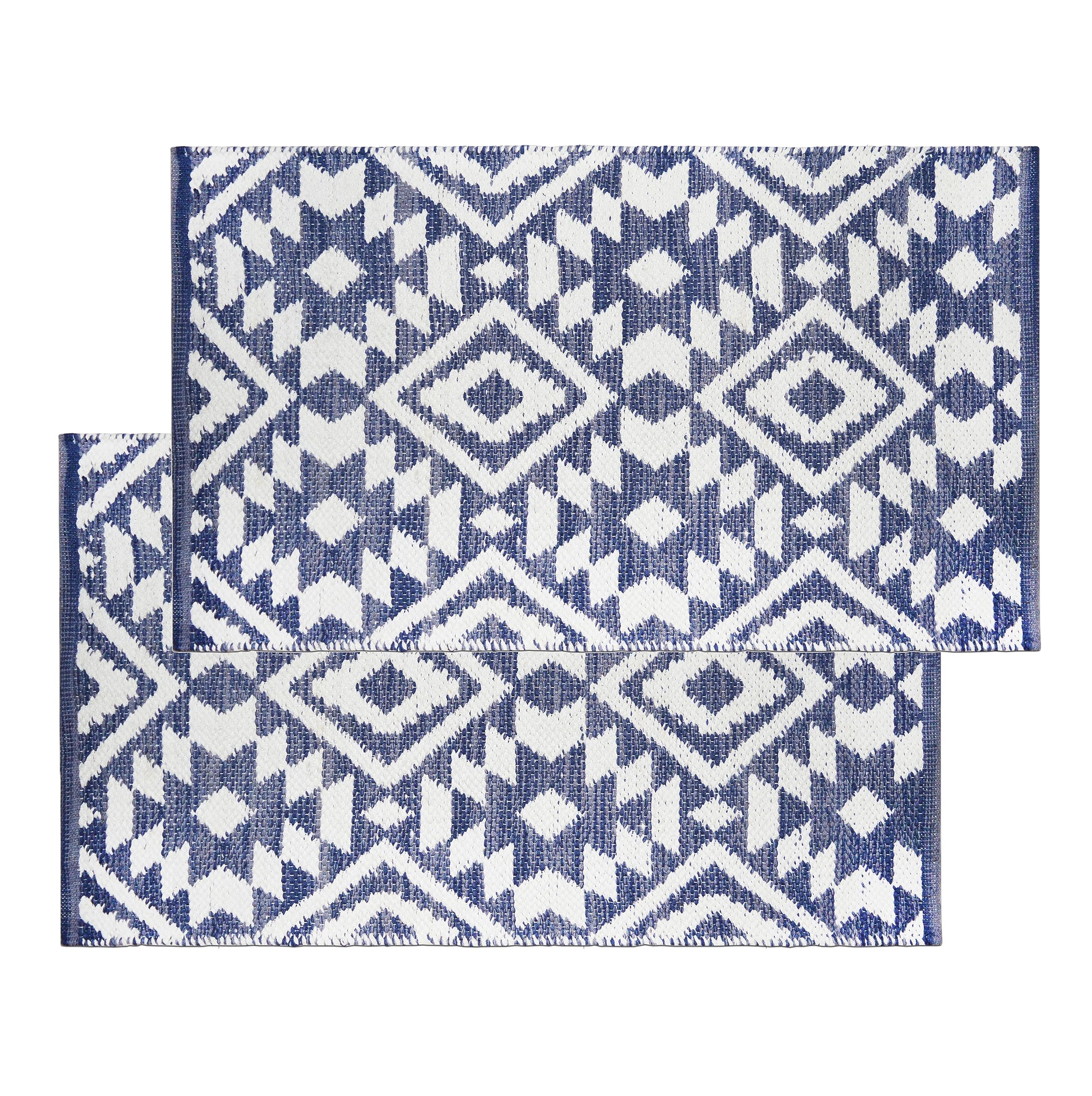 Pack of 2 Premium Cotton Mats for Kitchen, Bedroom, Living Room, Passage etc. 50X80 cm, Strong Anti Slip Grip, Water Absorbing Machine Washable Blue