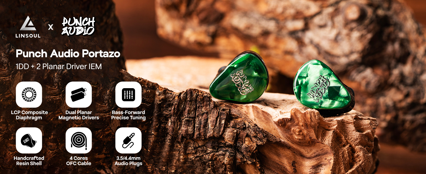 LINSOUL Punch Audio Portazo 1DD 2 Planar Treiber In-Ear-Monitor, HiFi-Kabelgebundene IEM, Kopfhörer für Bassliebhaber & Spiele Ohrhörer mit abnehmbarem 3,5/4,4-mm-Kabel für Musiker und Audiophile