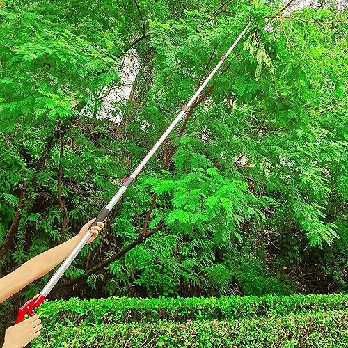 Miniatura 7 de Podadora de árboles extensible de 5.4 a 14.8 pies, 4 secciones, cortadoras telescópicas de corte y sujeción, sierras de poste, tijeras de podar de