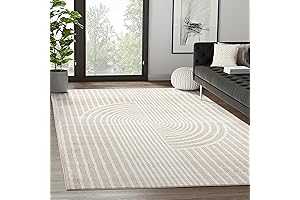 Premium Plush Beige Rug with Modern Arch Pattern for Cozy and Sophisticated Home Decor (8'x10')