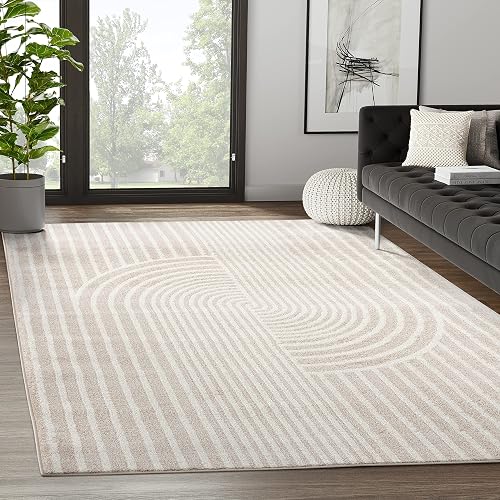 Abani Area Rug for Living Room -Nuevo 8' x 10' Beige Arch Pattern Area Rug, Soft and Durable Living Room Rug, Stain and 