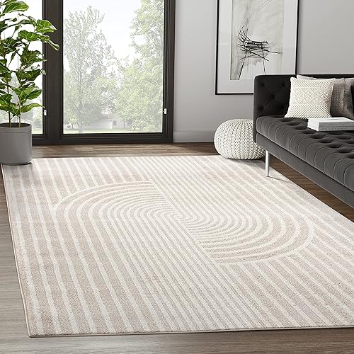 Abani Rugs Beige Arch Pattern Knot Modern Print Premium Area Rug - Contemporary No-Shed Neutral 6’ x 9’ Bedroom Rug