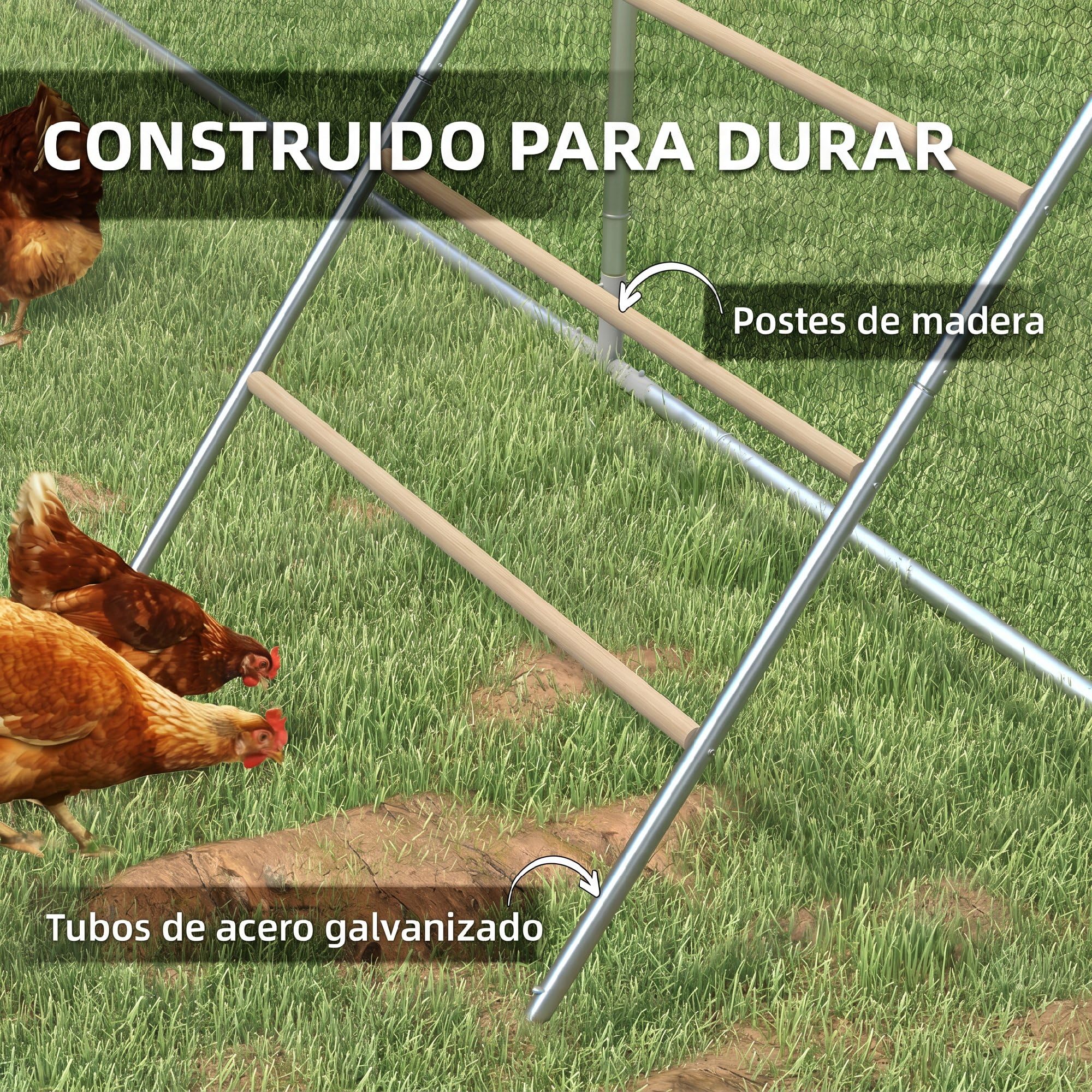 PawHut Percha para Gallinas de 4 Niveles, Escalera de Madera y Acero Galvanizado para 4-6 Gallinas, 140x86 cm, para Gallineros de Tubos Metálicos de 25 mm, Natural