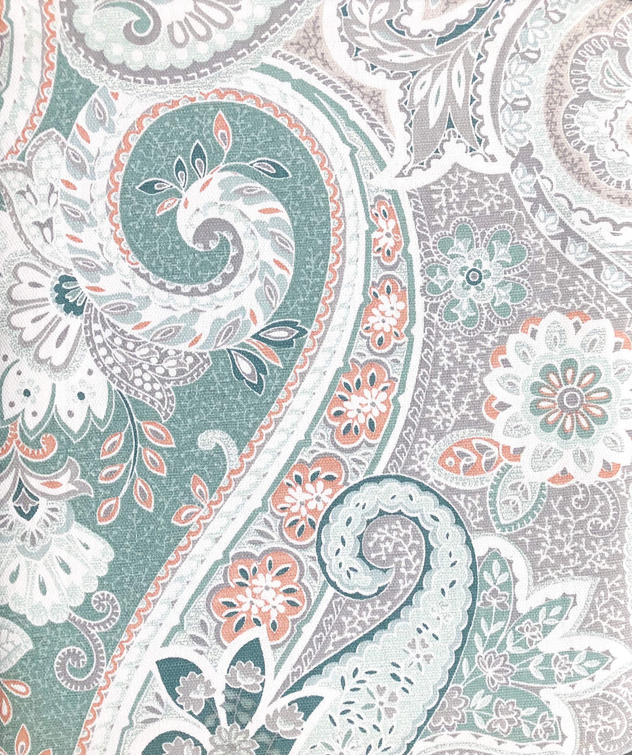 ENVOGUE Home Fabric Designer Shower Curtain Rich Floral Paisley Pattern in Shades of Blue, Salmon Pin, Teal, Taupe, Beige and White