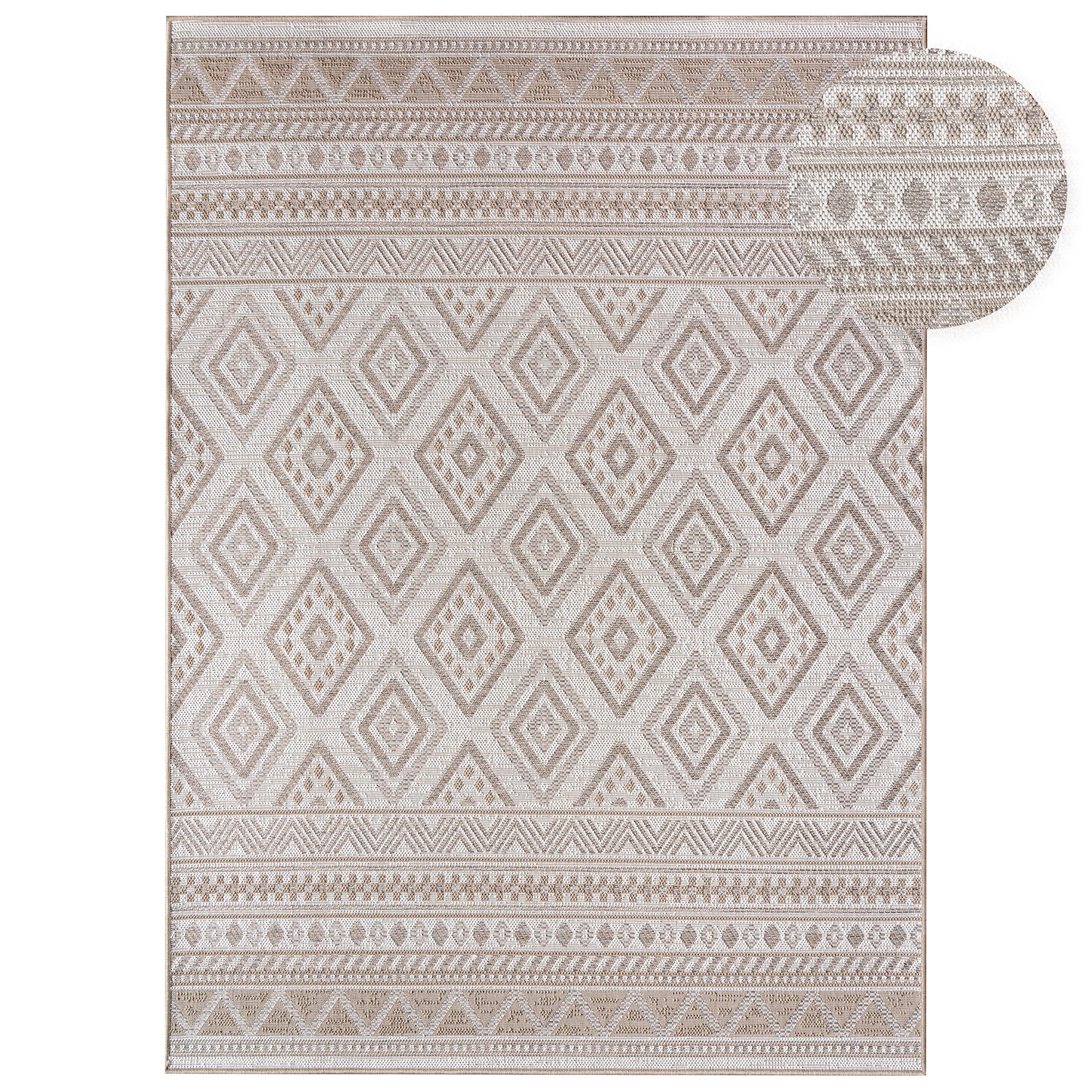 Paco Home Outdoor Teppich, Wetterfest, UV-beständig & Pflegeleicht, Flachgewebe Modern Boho-Style. Ideal für Terrasse Balkon Wohnzimmer & Küche, Grösse:200x280 cm, Farbe:Beige 2